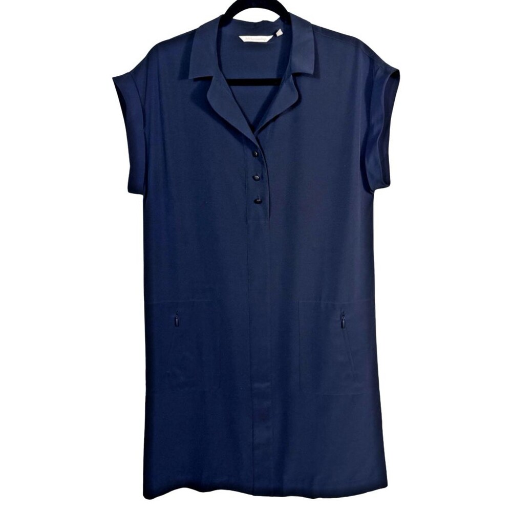 Soft Surroundings Size S Womens Navy Blue Light Weight Pocketed Collar Dress EUC